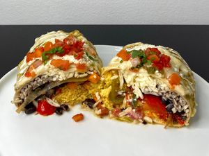 brunch sunrise fiesta burrito (plated at home) at Mission Cantina in Seattle