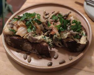 Mushroom tostada at Real Vegetal in Medellin