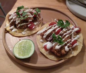 Oyster mushroom tacos at Real Vegetal in Medellin