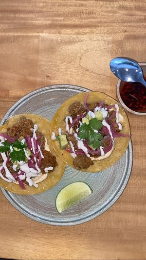 Oyster mushroom tacos  at Real Vegetal in Medellin