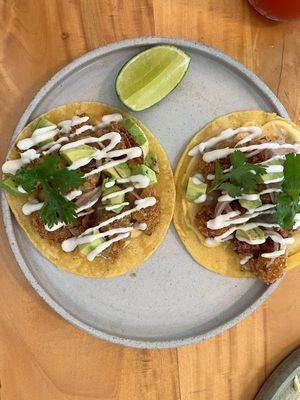 Tacos de orellanas at Real Vegetal in Medellin