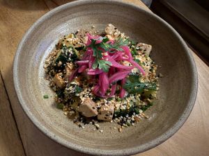 Cucumber and tofu salad at Real Vegetal in Medellin