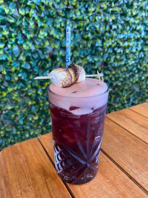 'By The Fire' mocktail made with Lyre's Non Alcoholic Amaretti, Toasted Marshmallow Syrup and Tart Cherry at Little T's in Balcatta