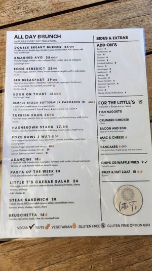 Updated menu. Sans vegan at Little T's in Balcatta