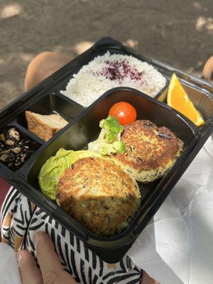 Tofu burger bento  at Somenoya in Barcelona