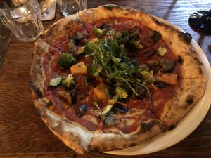 Underwhelming vegan pizza  at Lamucca de Prado in Madrid