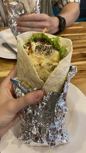 Falafel wrap with hummu, tahini and sweet chilli (180 bhat)  at Little Govinda's in Ao Nang