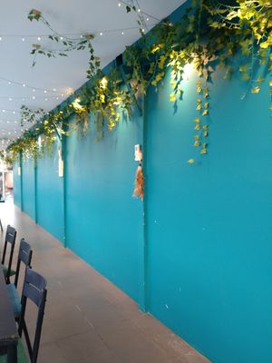 From second floor. Beautiful wall, but other side not so good views from windows 😆. #Veganuary at Little Govinda's in Ao Nang