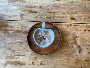 Oat milk latte with dried flowers at Ksana 크샤나 in Busan