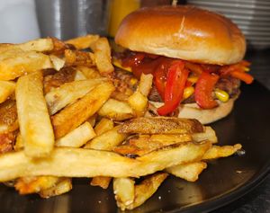 To This! Vegan BBQ Bean Burger ready to serve! at The Trailhead Public House and Eatery in Moab