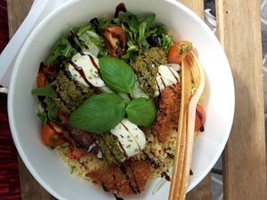 Caprese bowl vegan at Kvetkas in Helsinki