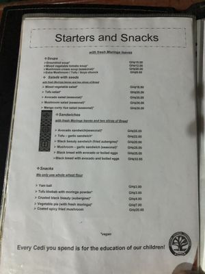 Starters & Snacks  at Baobab House in Cape Coast