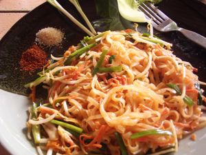 the 'insanely good' vegan pad thai! at Imm Aim Vegetarian and Bike Cafe in Chiang Mai