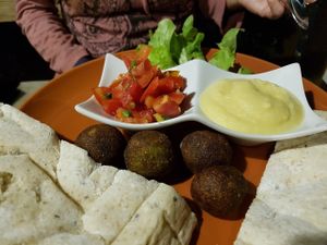 Hummus and falafel  at Imm Aim Vegetarian and Bike Cafe in Chiang Mai