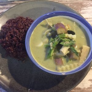 green curry  at Imm Aim Vegetarian and Bike Cafe in Chiang Mai