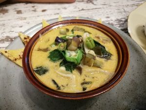 Panang mushroom with sweet potato Naan at Imm Aim Vegetarian and Bike Cafe in Chiang Mai