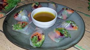 spring rolls at Imm Aim Vegetarian and Bike Cafe in Chiang Mai