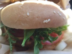 Burger at Blondies Vegan Proteins + Cafe Hawaii in Honolulu