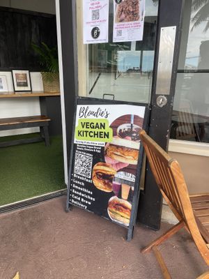 Scannable menu + outdoor seating  at Blondies Vegan Proteins + Cafe Hawaii in Honolulu