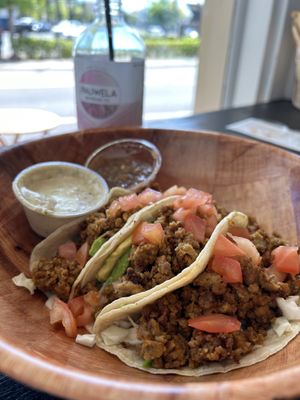 Spicy chicken tacos -spice level was zesty but not too spicy.  at Blondies Vegan Proteins + Cafe Hawaii in Honolulu