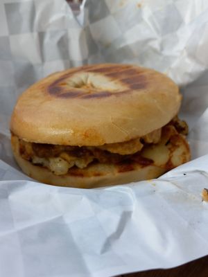 Breakfast sando with smoked chedar chëëse at Blondies Vegan Proteins + Cafe Hawaii in Honolulu