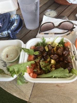 Bbq bites plate with crème  at Blondies Vegan Proteins + Cafe Hawaii in Honolulu