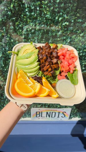 VEGAN PROTEINS MADE FROM SCRATCH: PICTURES SHOWS BLONDIES VEGAN BREAKFAST SCRAMBLE  at Blondies Vegan Proteins + Cafe Hawaii in Honolulu