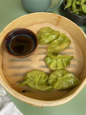 Steamed spinach gyoza   at byvu in Munich