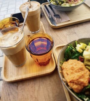 Latte with soy milk  at Chez Albert in La Rochelle