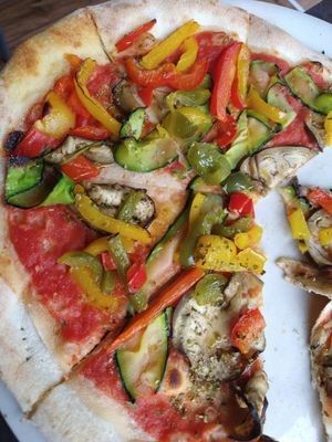 Vegetarian pizza was veganized. at 1820 Restaurant & Cocktails Bar in Montreux