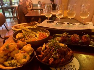 Whipped feta. Tempura artichokes. Cheese cauliflower croquettes. Chorizo. Alll vegan restaurant  at Otto Champagneria & Beer Hall in Wellington