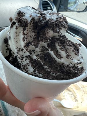 Almond milk Soft serve with crushed Oreo cookies   at Supreme Salads in Stony Brook