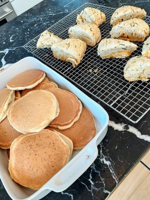Another great breakfast of pancakes and scones, all vegan of course at Woodstock Farm Sanctuary in High Falls