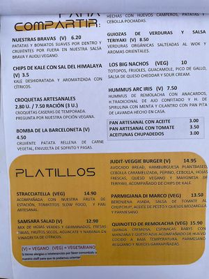 Menu  at Samsara in Barcelona