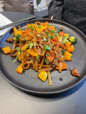 Ginger Noodle Stir Fry. at Janelle's Vegan Kitchen in Amherst