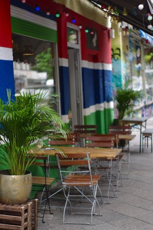 Outdoor seating area at Bantabaa in Berlin