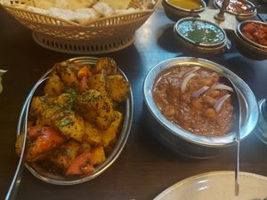 Cumin potatoes and chana masala at Rajdarbar Indian Restaurant in Chiang Mai