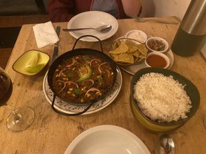Outstanding vegan chili, for two, also come with nachos and salsa  at Cardamomo in Salta