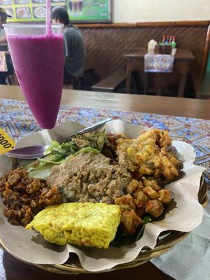 Dragonfruit Juice and a plate less than $3  at Warung Indonesia in Kuta