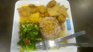 3 dishes with rice at BKK - Veg Stall Food Court - T21 in Bangkok