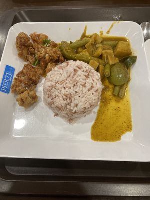 Rice with 2 toppings for around 30 tbh   at BKK - Veg Stall Food Court - T21 in Bangkok