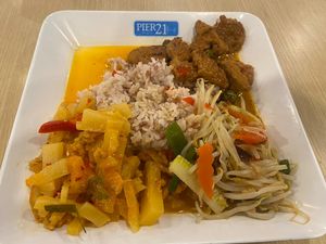 3 items with rice - 40 baht   at BKK - Veg Stall Food Court - T21 in Bangkok