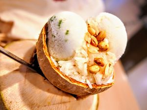 Coconut icecream with sticky rice at BKK - Veg Stall Food Court - T21 in Bangkok