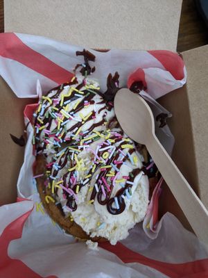 Warm cookie dough with ice cream at Hank's Dirty Norwich in Norwich