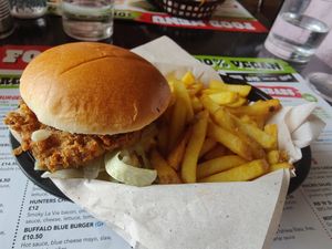 Korean burger and fries at Hank's Dirty Norwich in Norwich