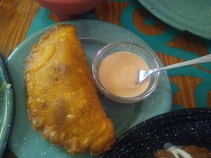 Empanada filled with mince and cactus at Alebrijes in Wiesbaden