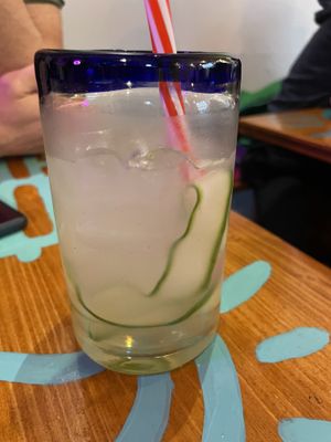 Gurken Limonade
(7,10) (Gurken, Holunder Sirup, frisch gepresster
Limettensaft, Bitter Lemon)  at Alebrijes in Wiesbaden