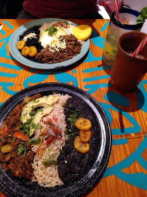 The Cuban national dish with mushed beans, rice and vegan sauce. at Alebrijes in Wiesbaden