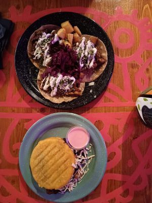 Mole tacos (top) & arepa. at Alebrijes in Wiesbaden