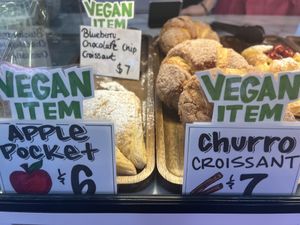 Vegan pastries in the case  at Schatzi's Bakery & Cafe in Sherman Oaks